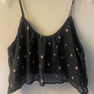 NWT Women Crop Top Black with Flowers Size LARGE